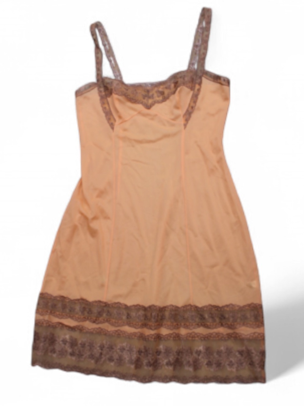 Vintage Lace Trim Satin Chemise Nightdress in Peach size 42 (10 US)